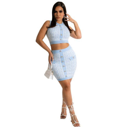 Blue Cropped Skirt Set