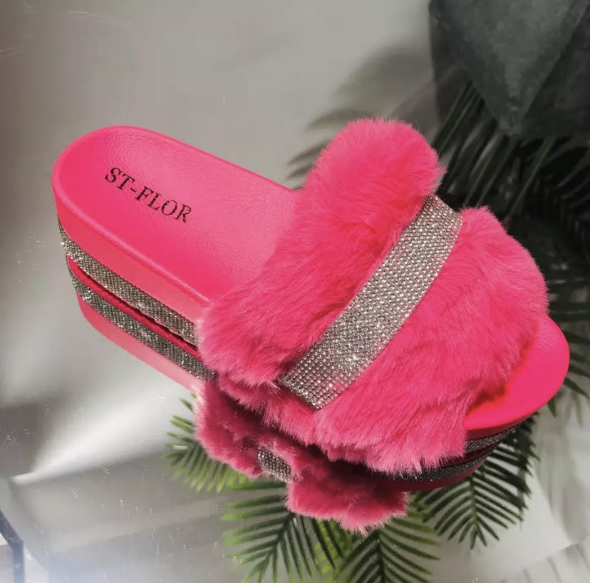 Hot Pink Fur Slides